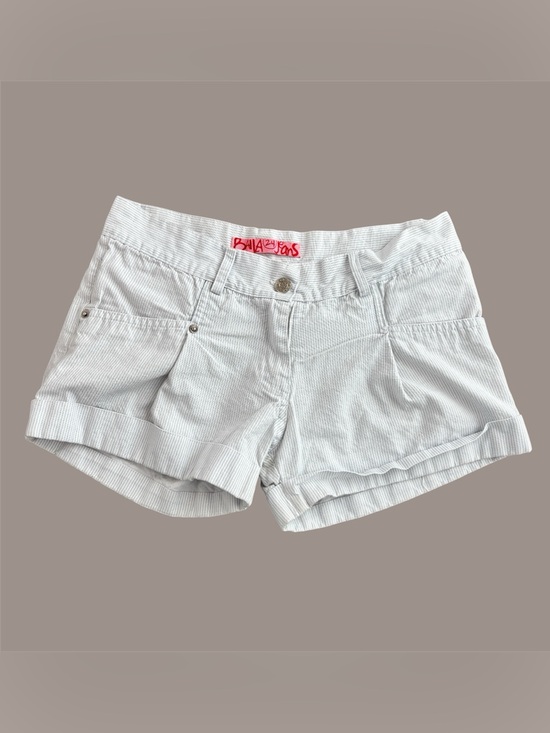 Baila 24 Pants - Baila 24 Y2K white blue pinstripe vintage low-rise cuffed denim mini shorts Sz M